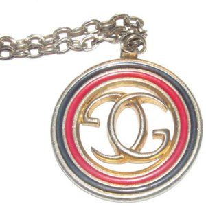 Gucci Bold Gold 'Gg' Logo Red Blue Enamel Pendant - image 1